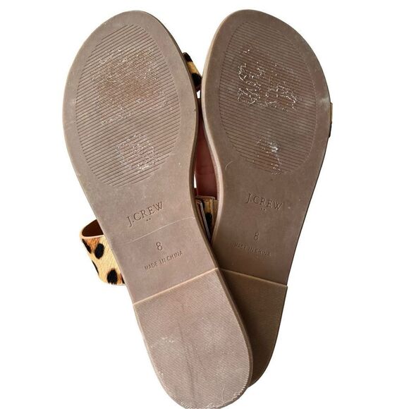 J CREW Sz 8 Leopard Calf Hair Leather Sandals Summer Beach Pool Slide Flats Tan - Picture 4 of 11